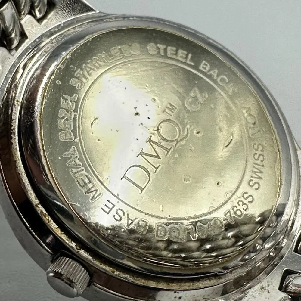 DMQ Watch Women Silver Tone Crystal Bezel Round Dial New Battery 6.5 Inch